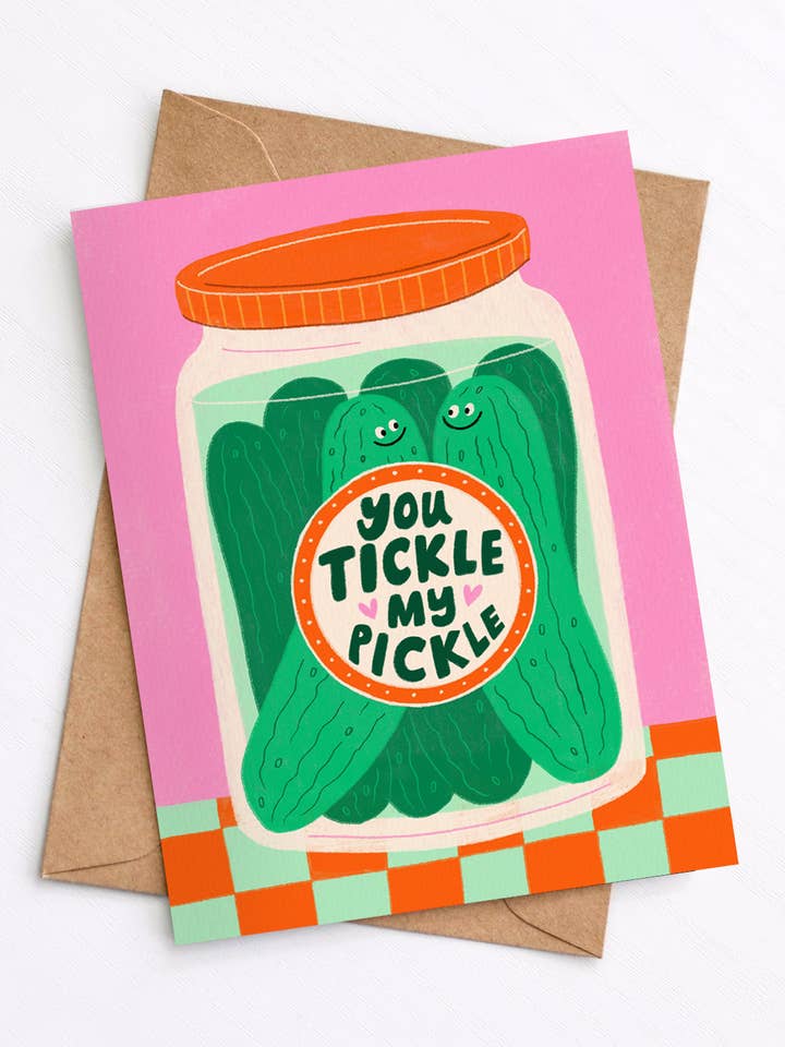 Du kitzelst meine Gurke A6 Liebesgrußkarte für den Großhandel von Rosie Illustrates