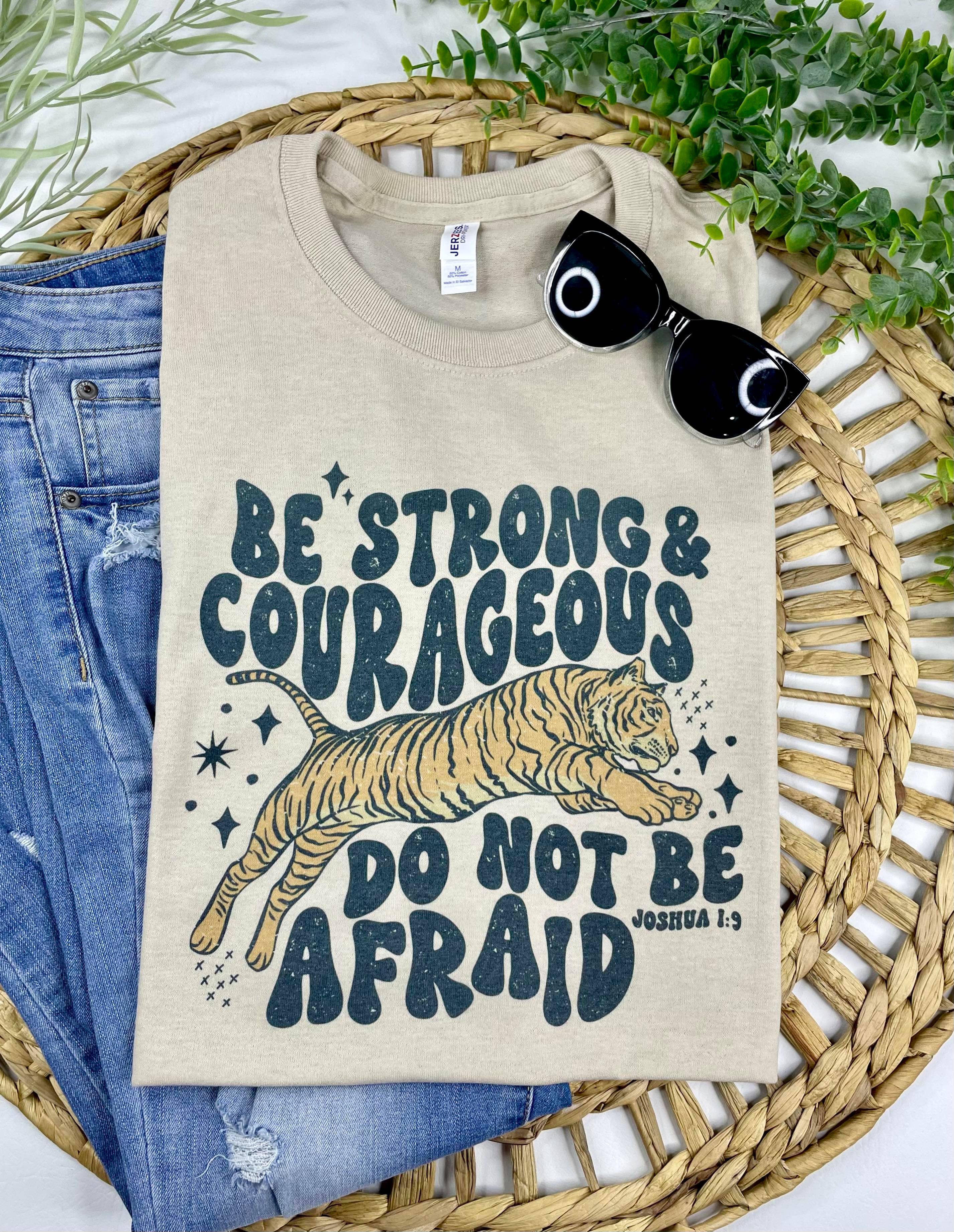 Tan Be Strong & Courageous (Gildan T-shirt) for wholesale on Faire0