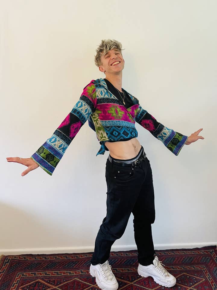 Emma's Emporium Fleecy Geometric Hooded Tie Top for wholesale by Emma's Emporium