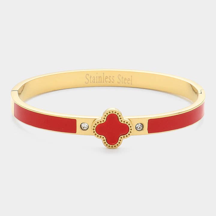 Sensibling Corp. - Wholesale Bangle Bracelet - Quatrefoil Pointed Stainless Steel Hinged Bracelet