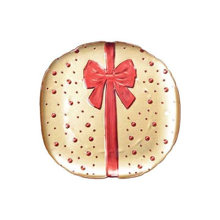 Golden plate with red bow tie 21x21x2cm for wholesale by AULICA