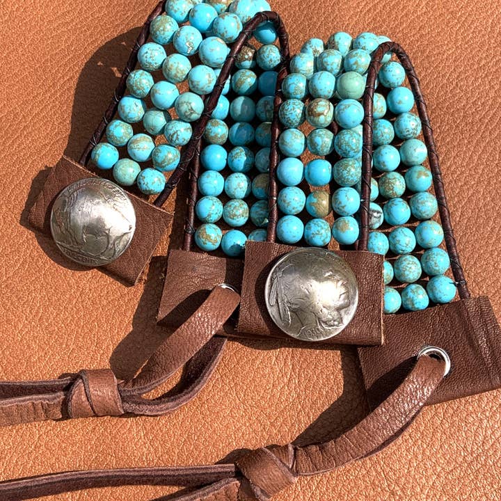 Fleurdesignz Western Jewelry - Wholesale Beaded Bracelet - Turquoise And Leather Western Cuff Bracelet4