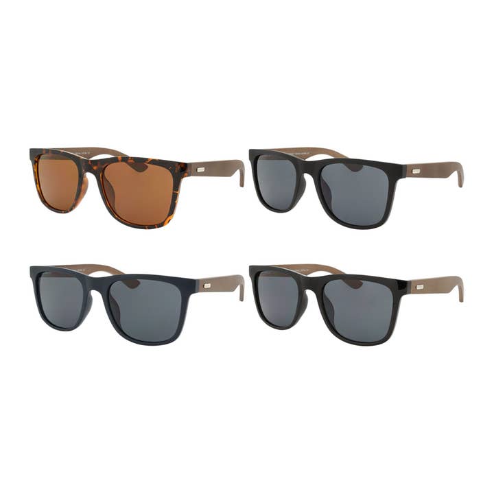 Bamboe zonnebrillen voor heren met klassiek montuur en lens Asstd Nieuw voor wholesale door Shark Eyes, Inc