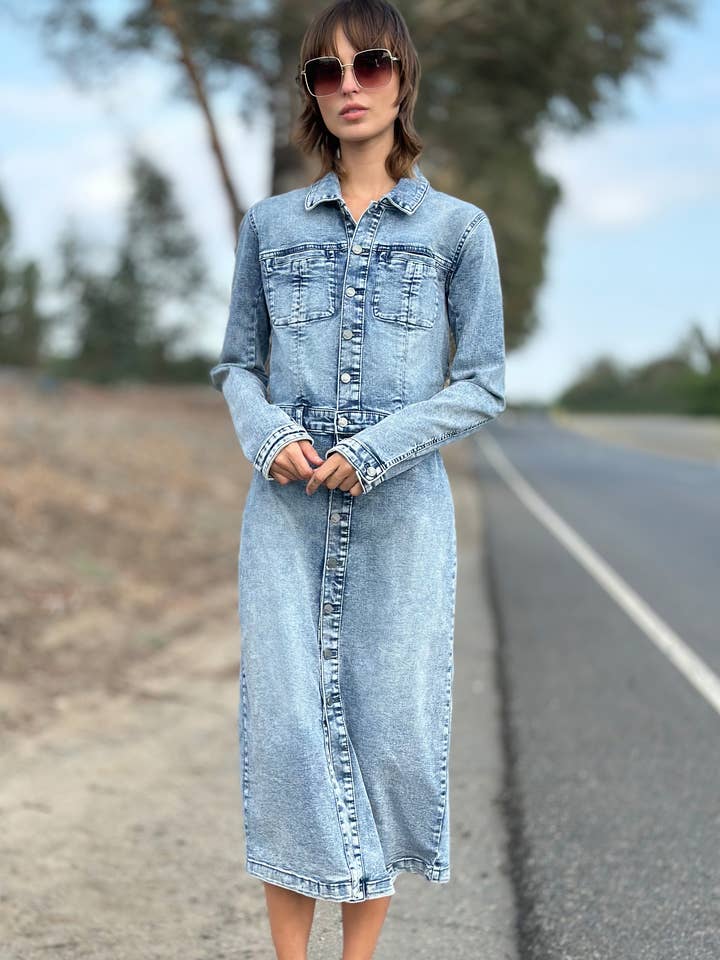 Millie Denim Shirtdress for wholesale by WASH LAB