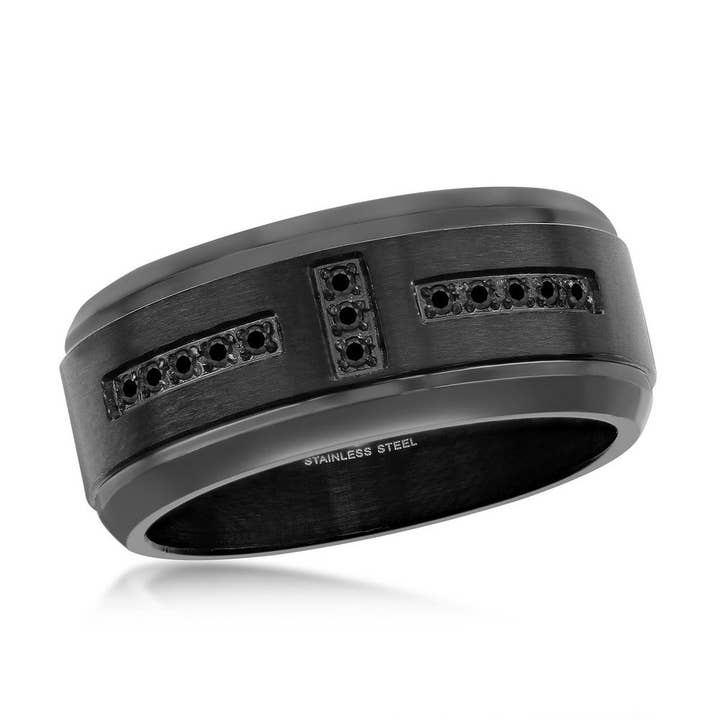 Stainless Steel Black CZ Band Ring - Black Plated for wholesale by Metallo