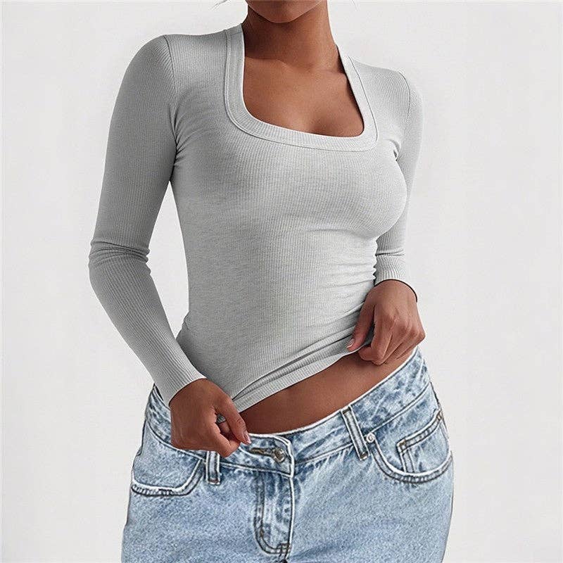 UZ Wholesale Store – wholesale T-shirt (utan tryck) – Dam – Enfärgad Slim Fit Långärmad T-shirt3