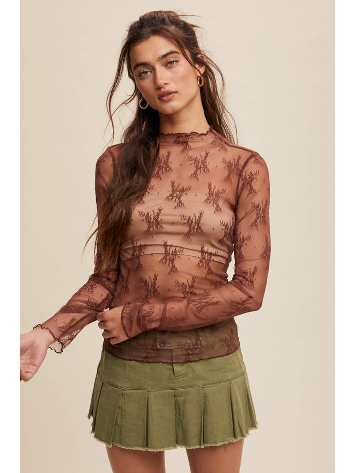 Listicle - Wholesale Blouse - Women's - Sheer Lace Long-Sleeve Top80