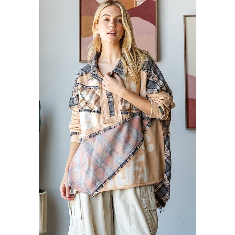 Oli&Hali - Wholesale Shirt - Women's - BLEACH DETAIL BUTTON PLACKET MIX MEDIA SHIRT2