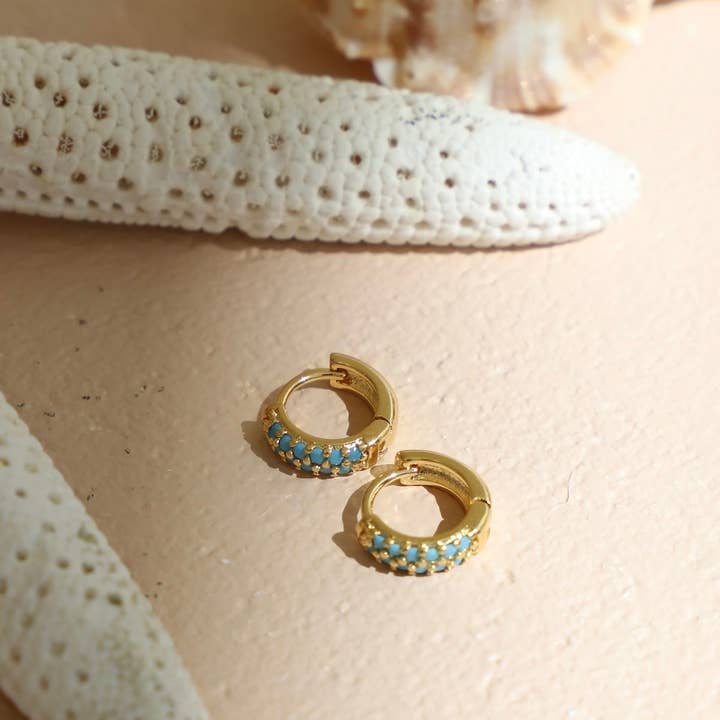 Katie Waltman Jewelry - Wholesale Huggie Earrings - TURQUOISE DUO HUGGIES1