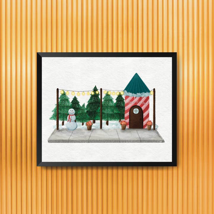 8x10 Christmas Tree Farm Art Print, Tiny Shops Art Print for wholesale by blonde birdie