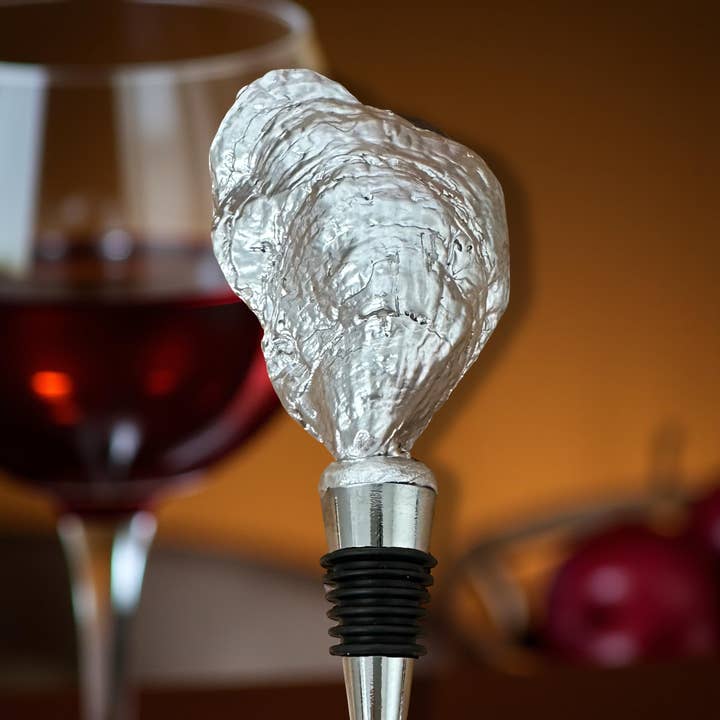 Shell Yeah By Jaks LLC - Wholesale Wine stopper - Disco Tide Glitter Oyster Shell Wine Stopper – Silver Rim