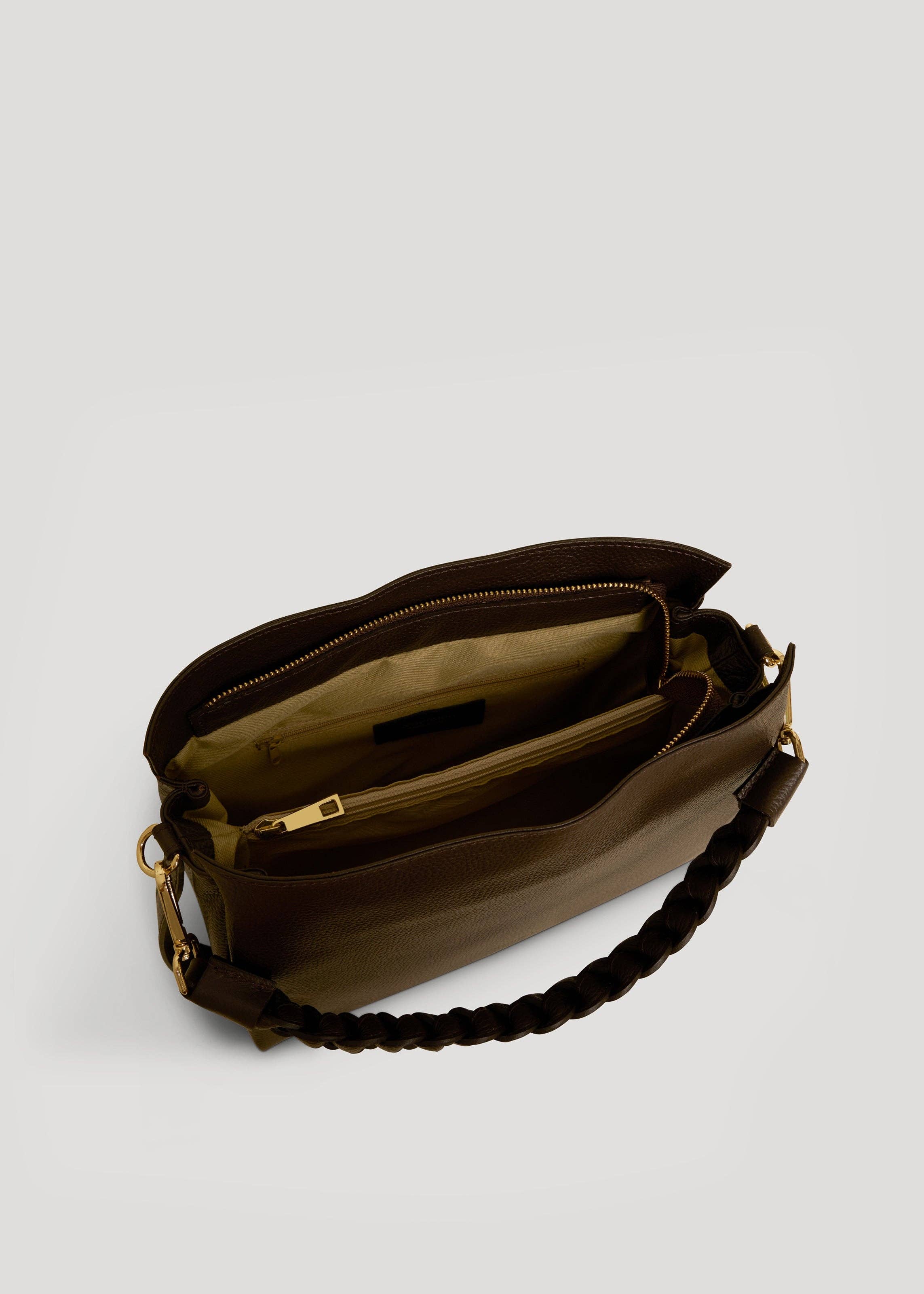 Voemièn – Großhandel Schultertasche – Damen – Braid-Tasche aus dunkelbraunem Dollar-Leder5