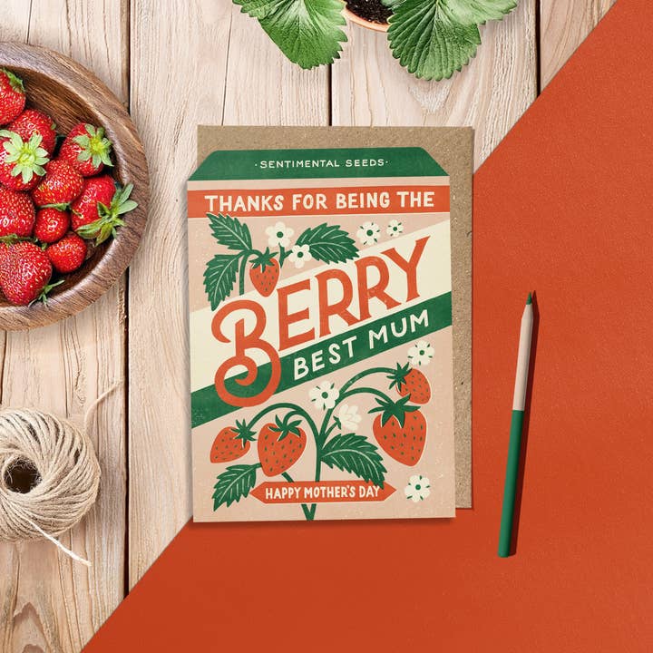 Fraise | Carte de vœux paquet de graines vintage pour la fête des mères pour la vente par Bird & Co Studio