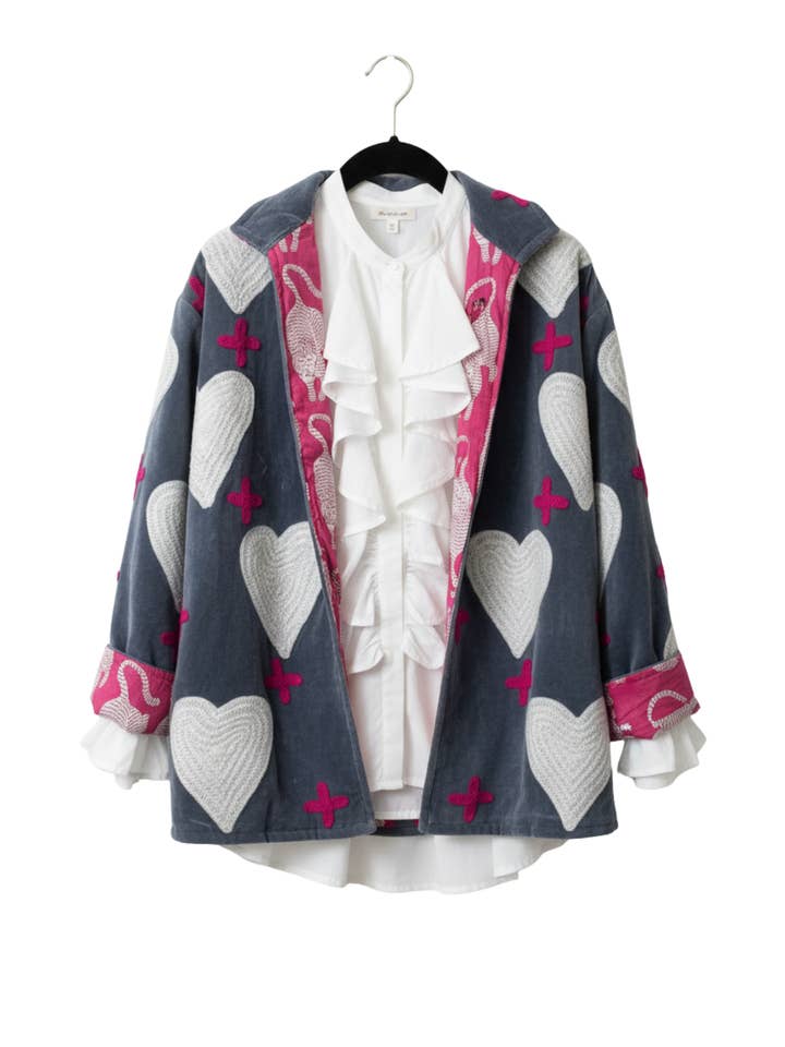 White Heart and Cross Velvet Jacket for wholesale by Chap and Graham Designs
