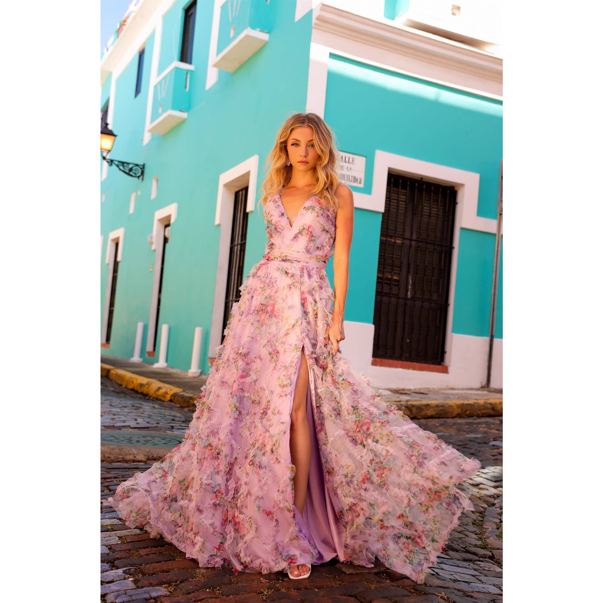 Noxanabel - Wholesale Gown - Women's - Floral Print A-line Ruffle Dress-E14456