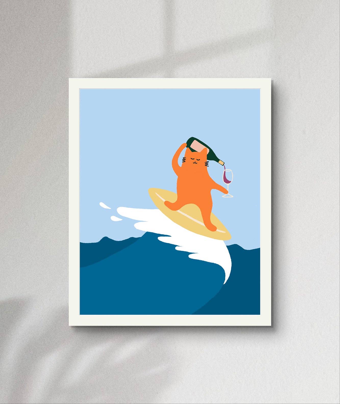 Angela Wan Art - Wholesale Art Print - "Drinking and Surfing" Matted Print