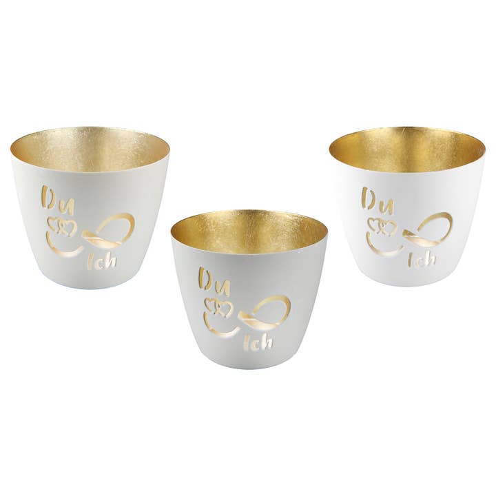 Lanterne « Du & Ich » H. 8,5 cm - lot de 3 modèles assortis pour la vente par Gilde Handwerk Macrander GmbH & Co. KG