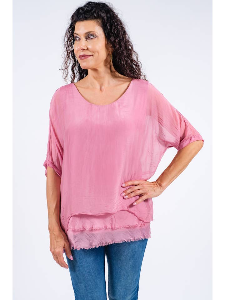 TINA Stephens Italy/Tees By Tina - Wholesale Blouse - Women's - Adriana Silk Double Raw Edge Top (BQ209)26