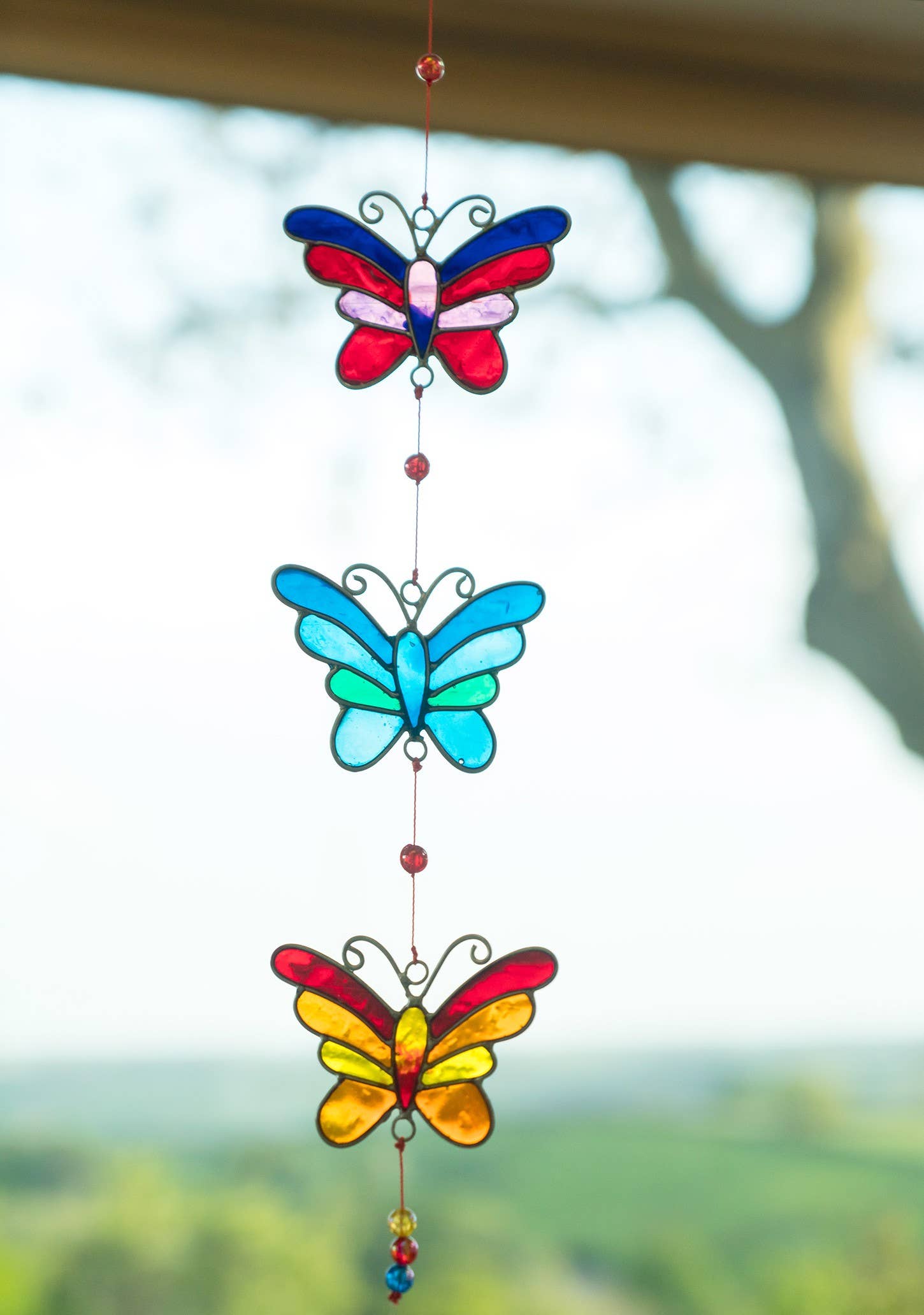 Namaste – wholesale Suncatcher – String of 3 Butterfly Suncatchers2