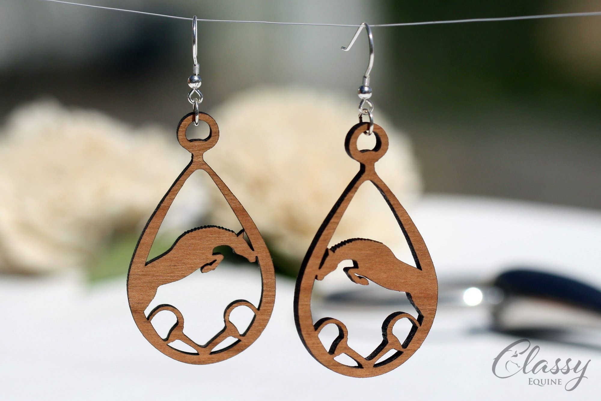 Romantic Bambi Wood Earrings with fluorite and amazonite Natural Bohemian Laser Cut Jewelry