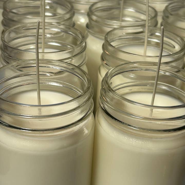 Velas em Frascos Mason de 12oz sem Rótulo c/ Tampa de Metal Preta por atacado de The Cabin Boutique Co