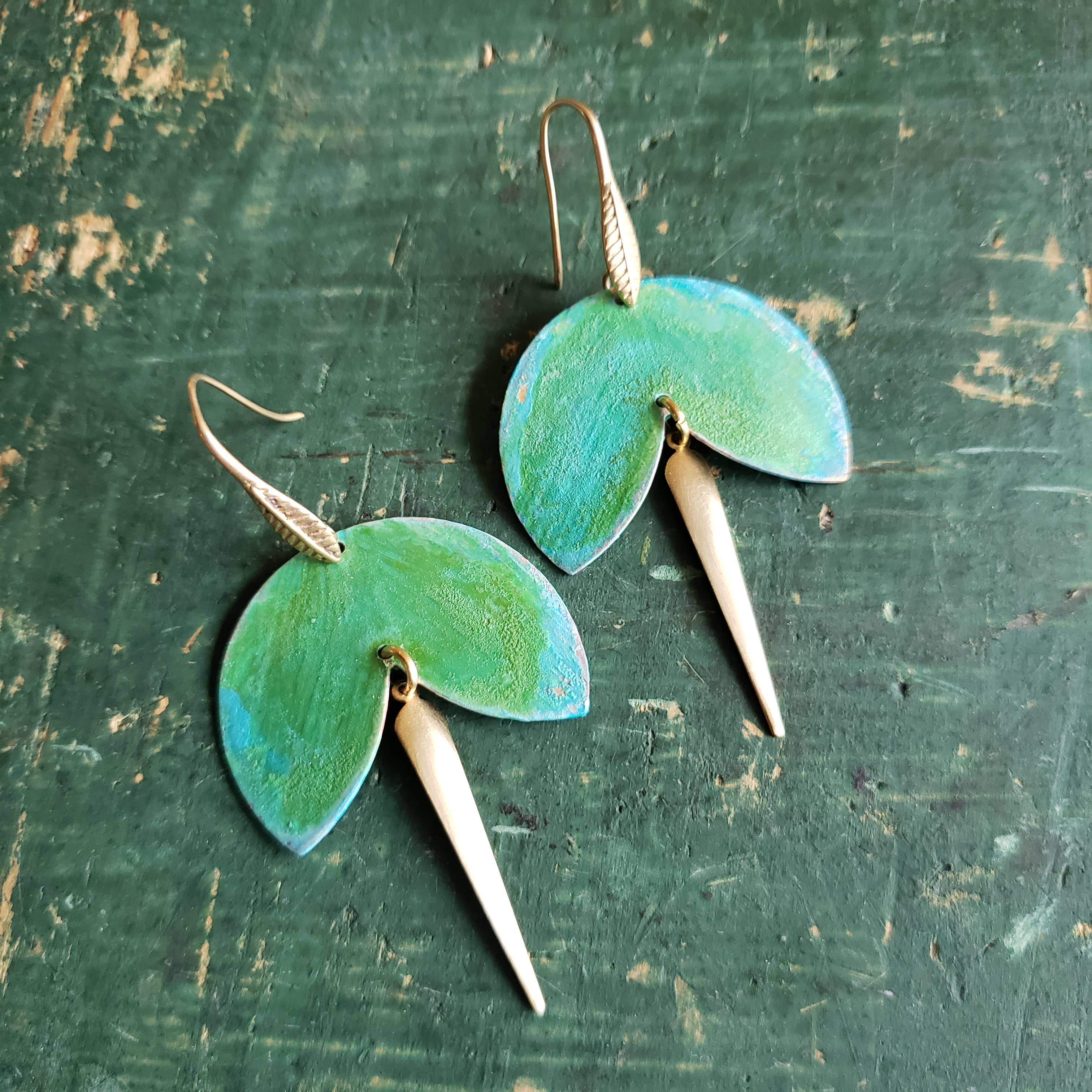 Verdilune - Wholesale Dangle Earrings - Verdigris Patina Petal Drop Earrings0