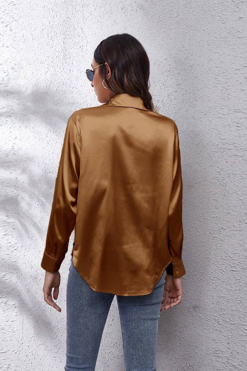 NINEXIS - Wholesale Button Down Shirt - Women's - CWTBLL0691_Button Down Silky Satin Long Sleeve Top17