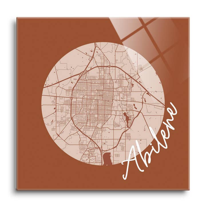 Modern Minimalist Texas Abilene Circ|8x8 Glass Plaque for wholesale by Love Local