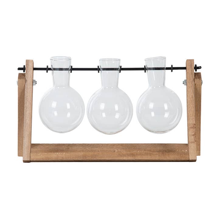 Esschert Design USA - Wholesale Vase - 3 Vase Cutting Stand, Wood/Glass