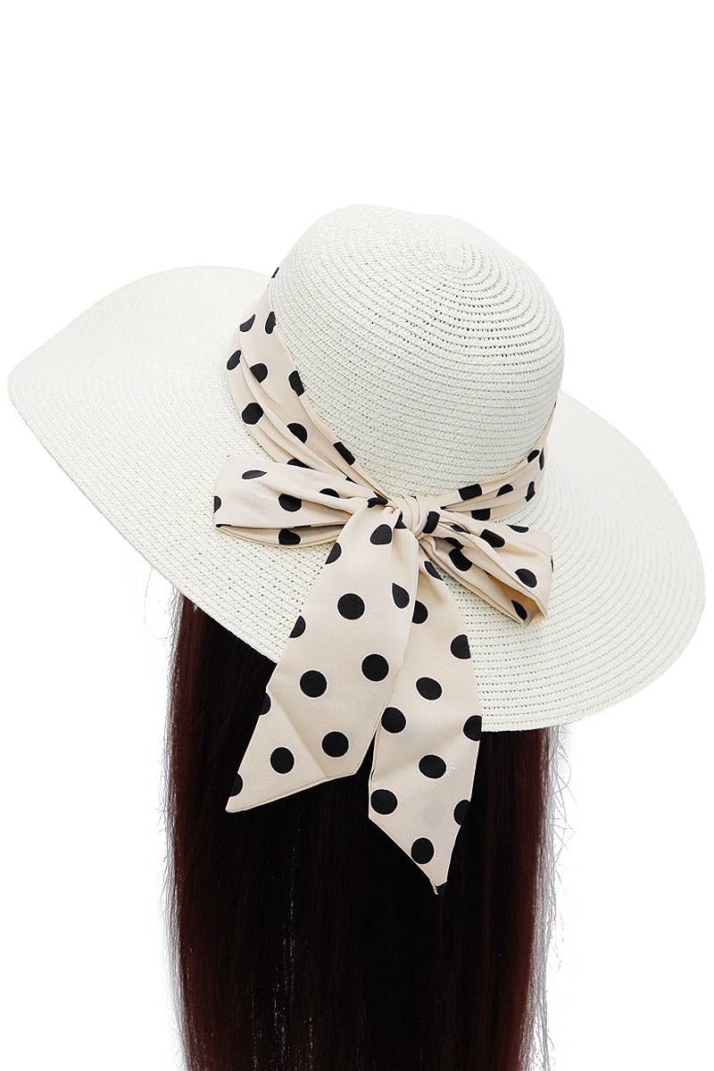 Cap Zone - Wholesale Straw Hat - Women's - Polka Dot Ribbon Tight Weave Straw Floppy Sun Hat3