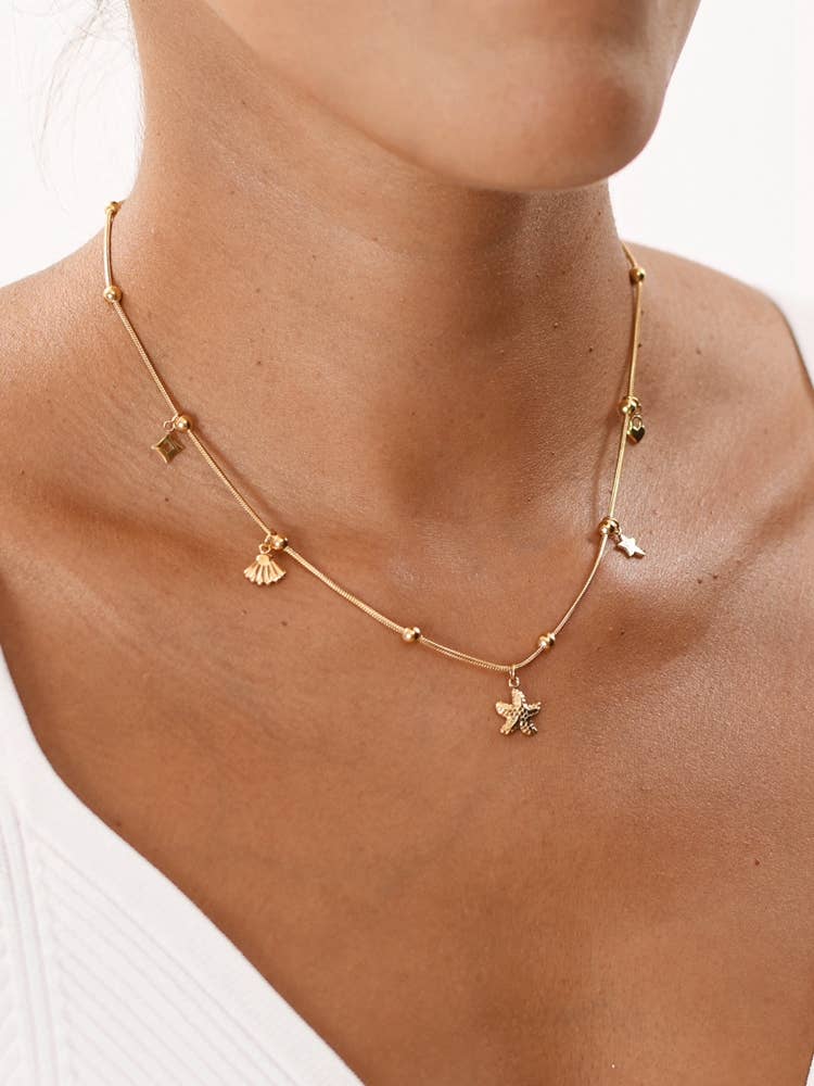 gold Multicharms Elements Of The Sea Stainless Steel Necklace for wholesale on Faire0