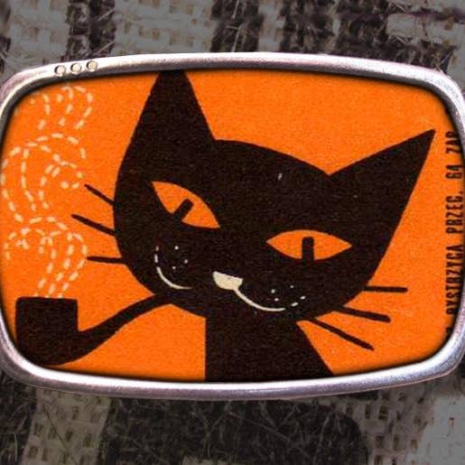 Vintage rökande svart katt tryck bältespänne - Halloween katt älskare present för wholesale av Regan Flegan