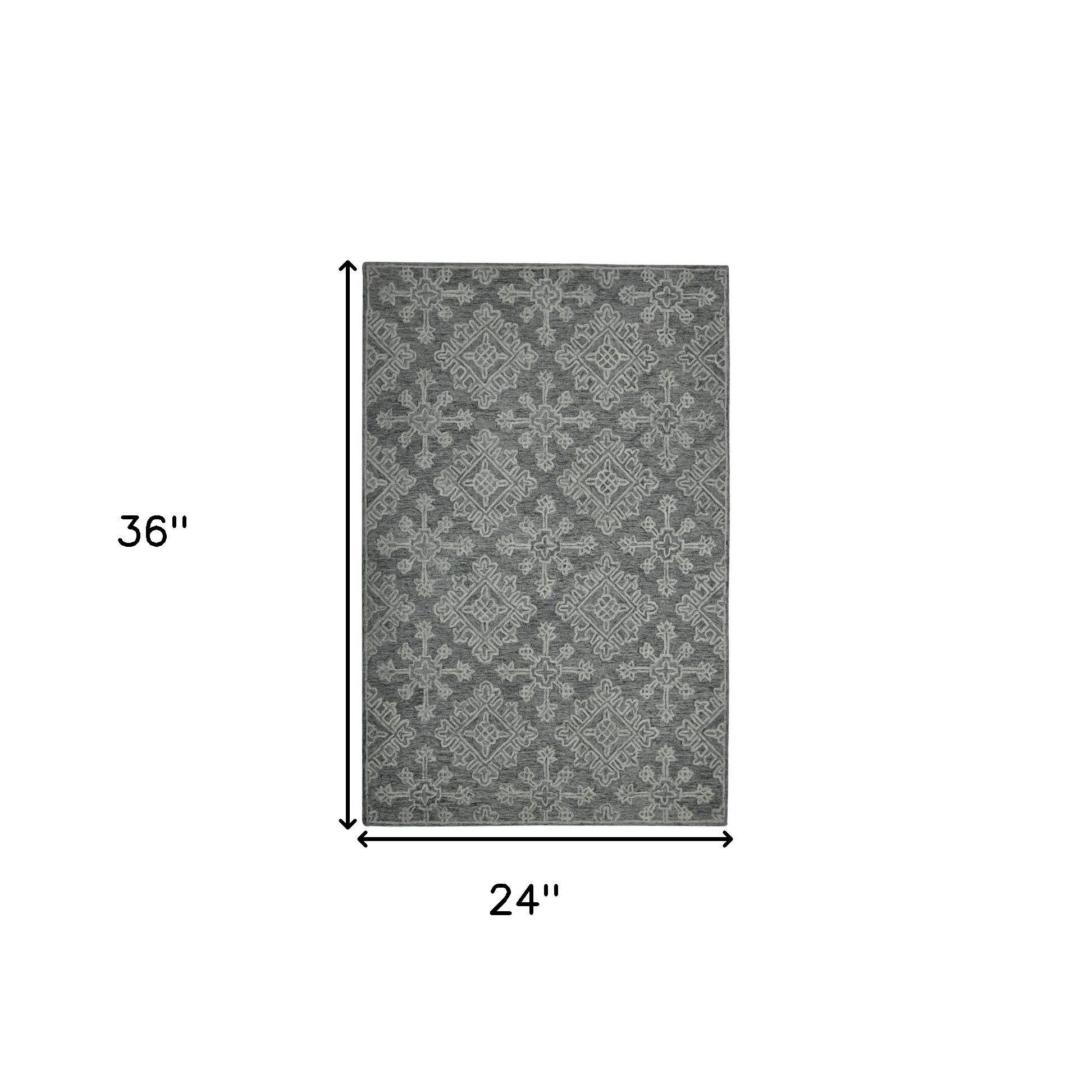 HomeRoots - Wholesale Area Rug - 2' X 3' Graphite And Gray Wool Oriental Hand Hooked Area Rug2