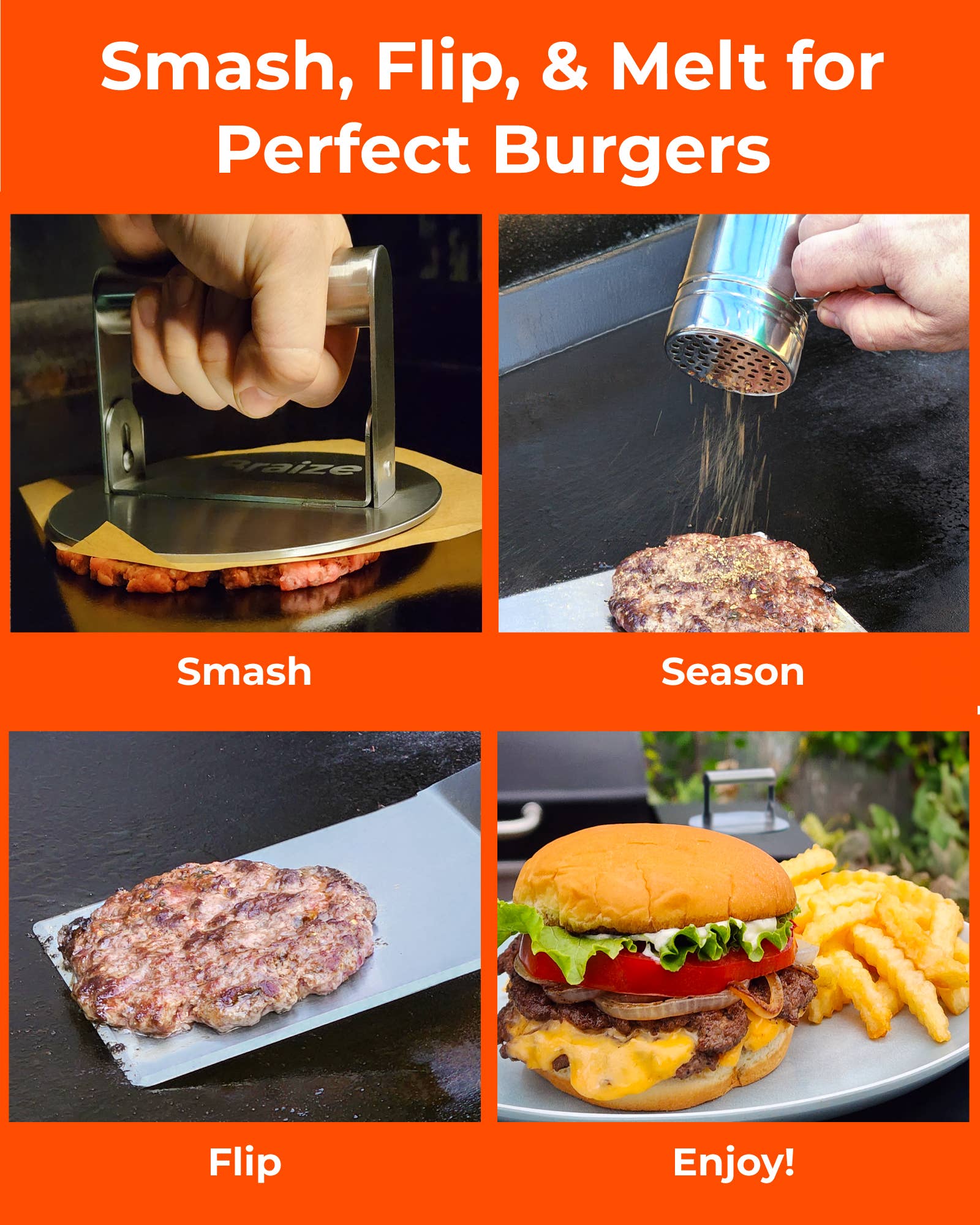 Braize - Wholesale Kitchen Tool/Gadget - Smash Burger Kit – Press, Spatula & Seasoning Shaker4