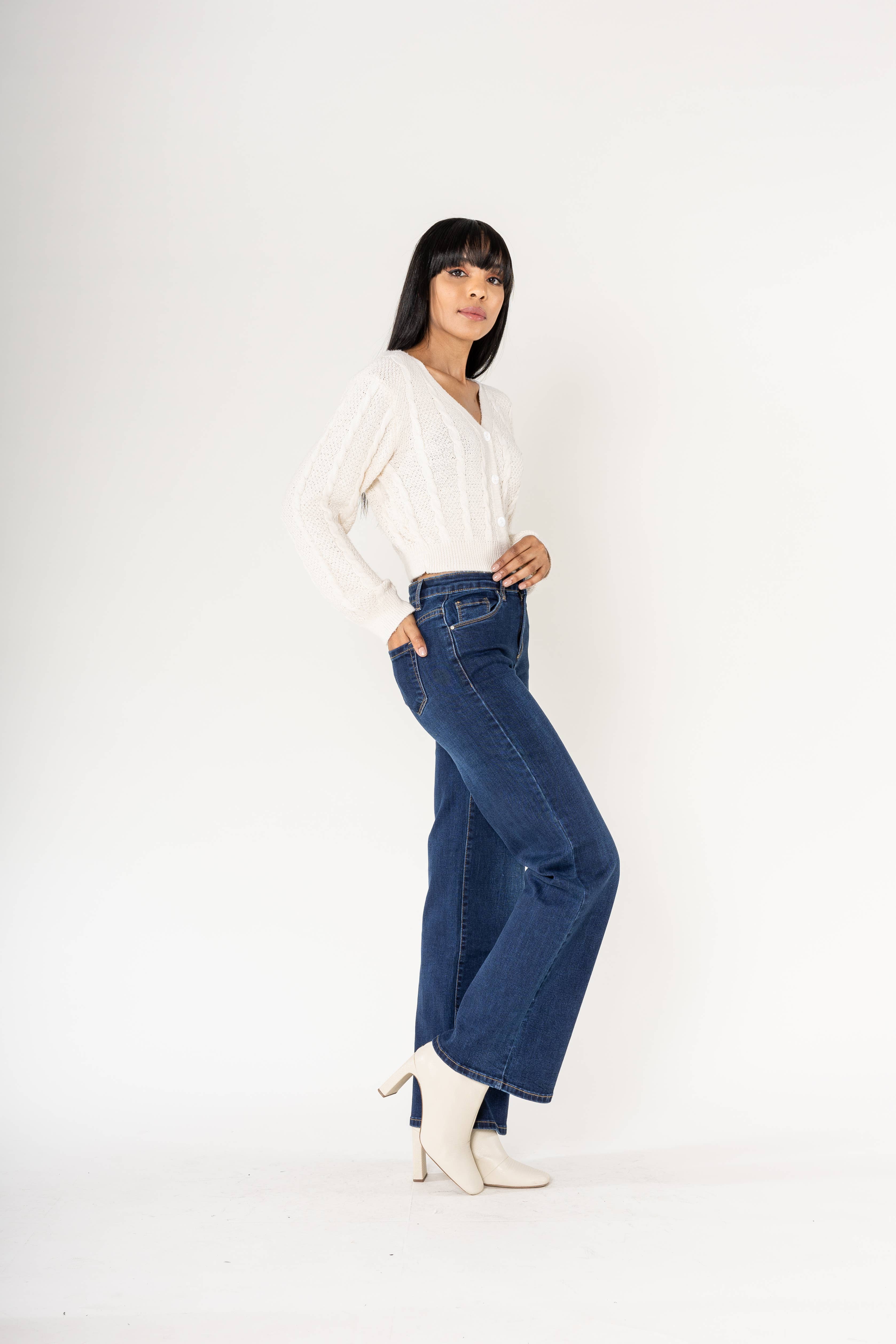 Nina Carter - Vendita all'ingrosso Jeans - Donna - Jeans a vita alta a zampa con tessuto elasticizzato P08043