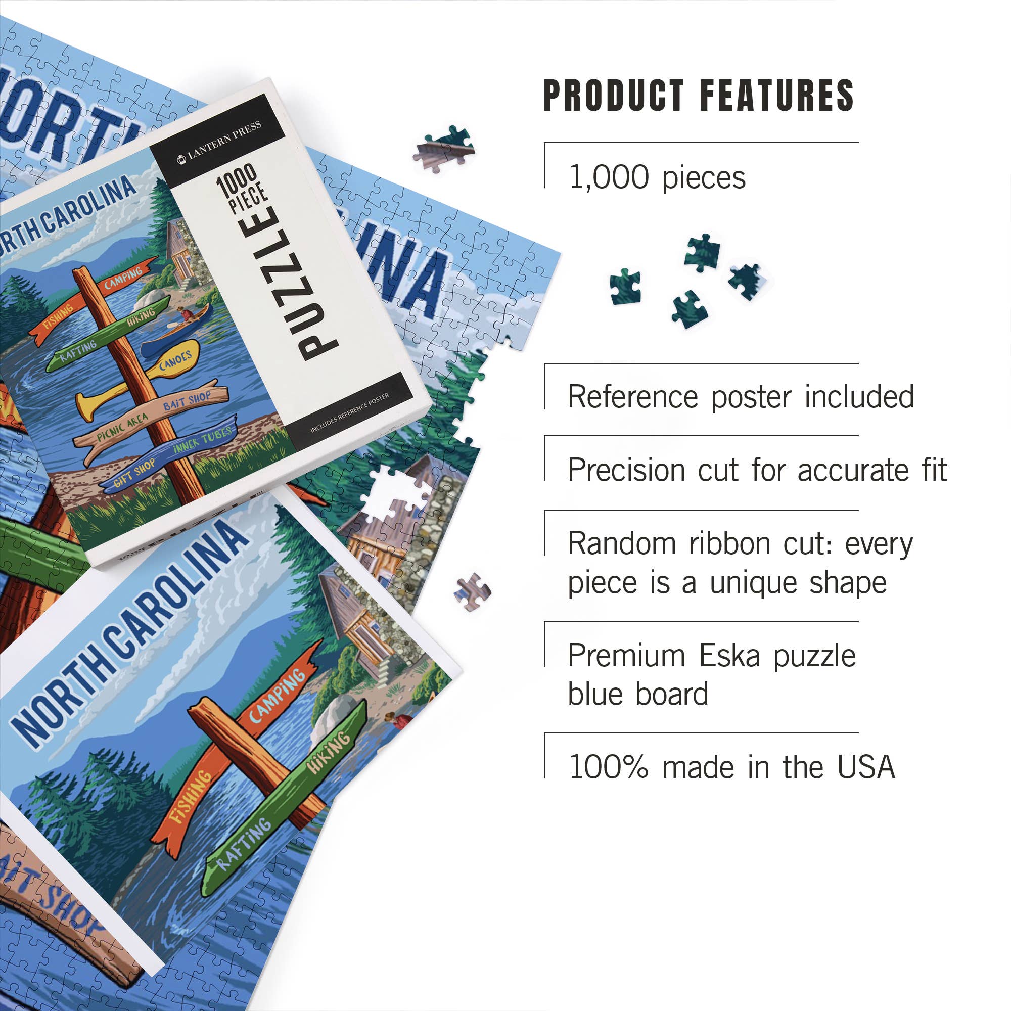 Lantern Press – wholesale Puzzle – Adult – 1000 PIECE PUZZLE North Carolina, Signpost, River2