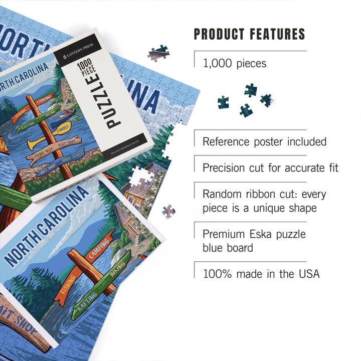 Lantern Press – wholesale Puzzle – Adult – 1000 PIECE PUZZLE North Carolina, Signpost, River2