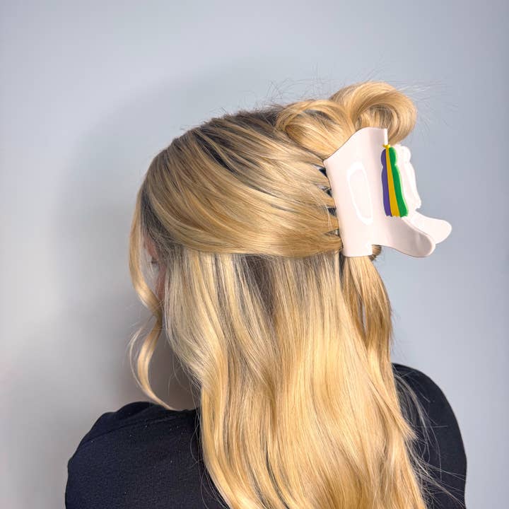 La Luna Belle LLC - Wholesale Hair Clip - Women's - Mardi Gras White Boot Claw Clip