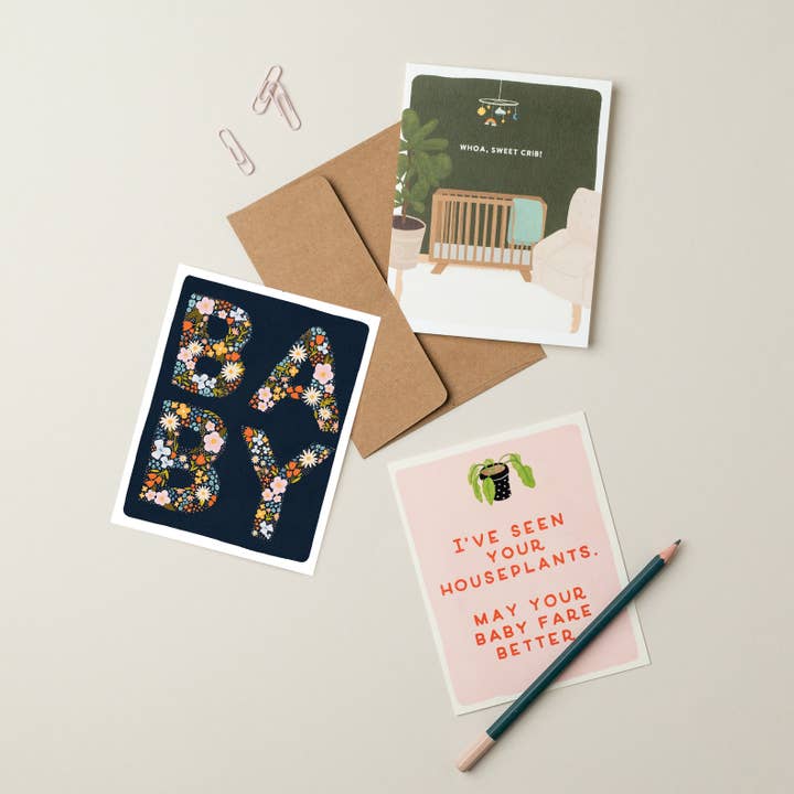 Slightly Stationery - Wholesale Baby Card - Floral Hello Baby Card1