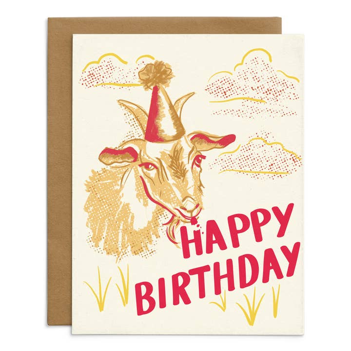Happy Birthday Goat Card for wholesale by Starfangled Press