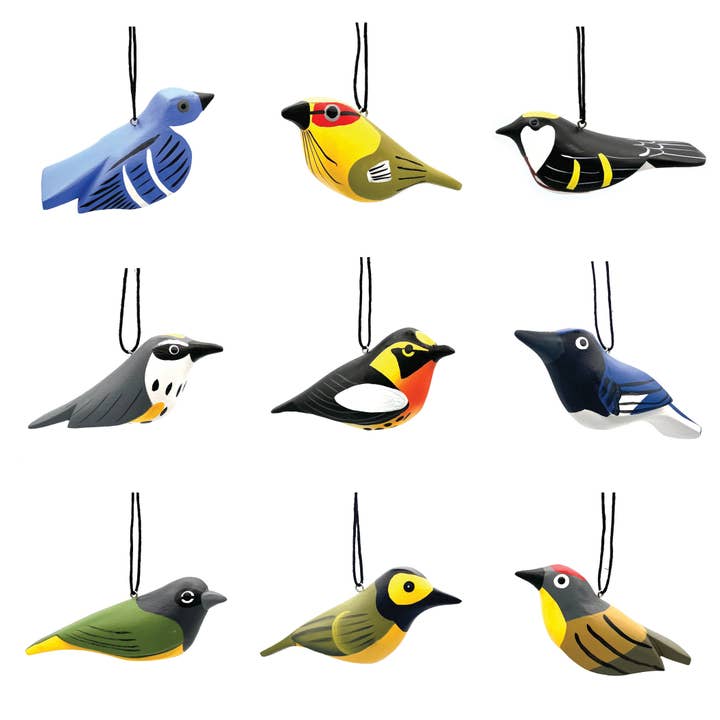 Warbler Balsa Ornament Assortment (30 units) for wholesale by Women of the Cloud Forest