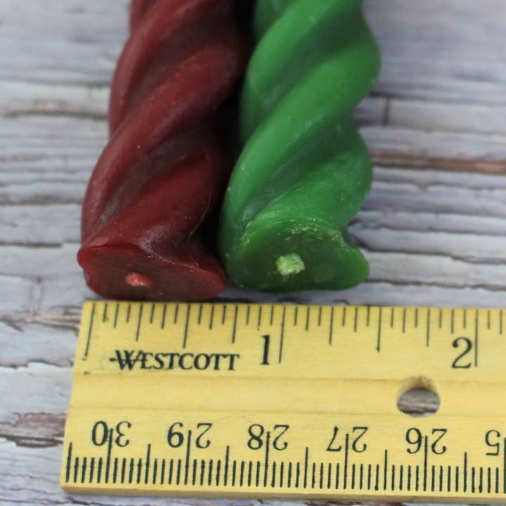 Happy Honey Bee Co. - Wholesale Tapered Candle/Candlestick - Twisted Taper Beeswax Candles, 7 Inches Burgundy Red & Green4