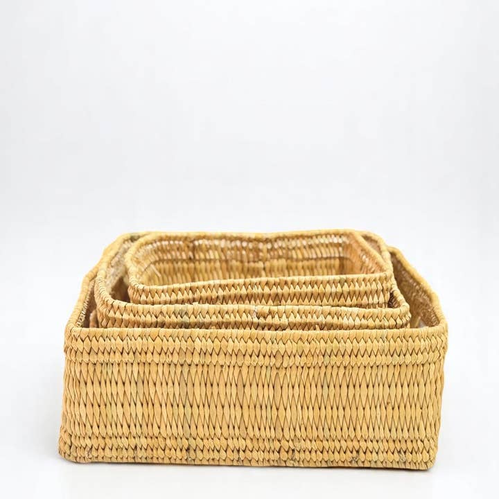 HandmadeBestSeller – Großhandel Korb – Handgewebte Aufbewahrungskörbe aus Schilf, 3er-Set3