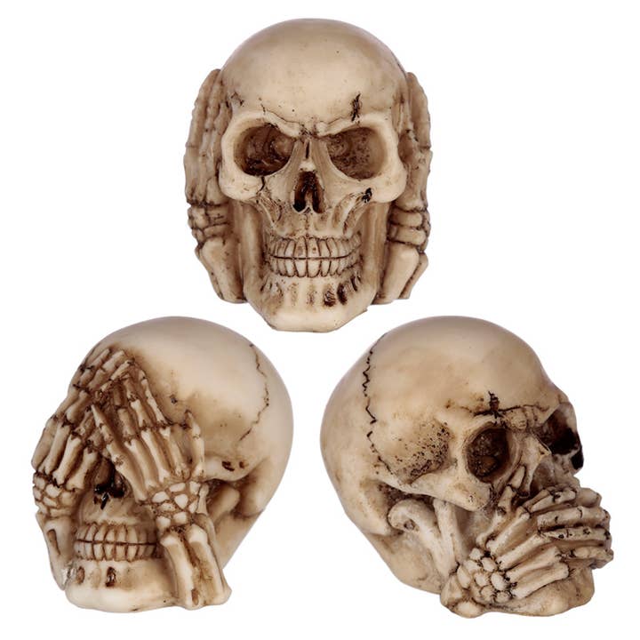 Set of 3 Small See No, Hear No, Speak No Evil Skulls for wholesale by Puckator EU