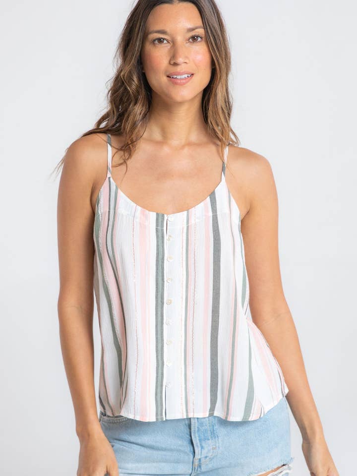 Off White Striped Racerback Button Down Cami for wholesale on Faire0