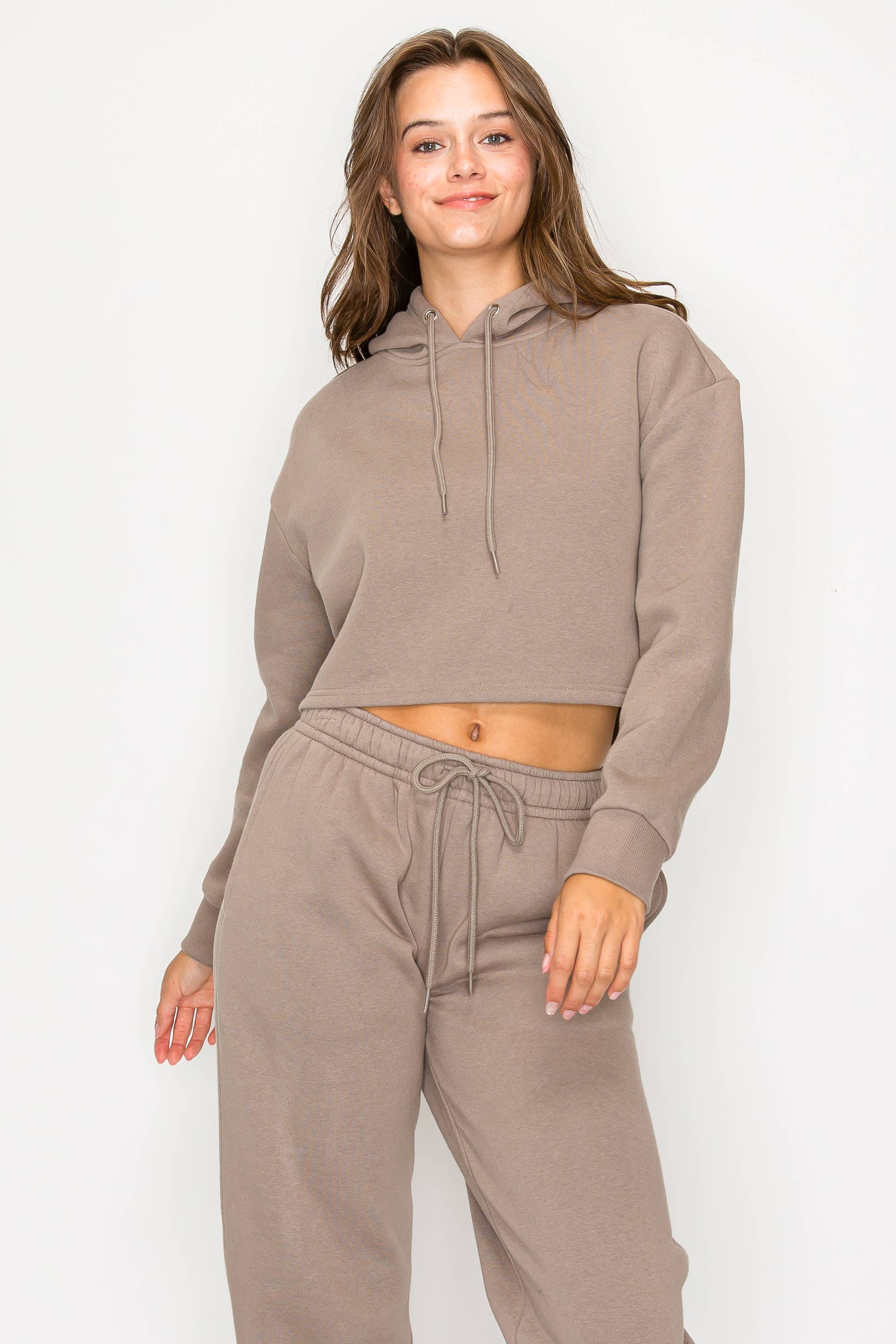 Color 5 - Wholesale Hoodie - Women's - Solid color fleece lined crop pull over hoodie jacket 28