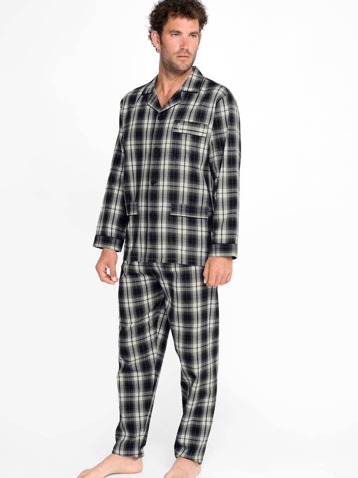 Men's Winter Long Lapel Flannel Pajamas - Grey 2911 for wholesale on Faire1