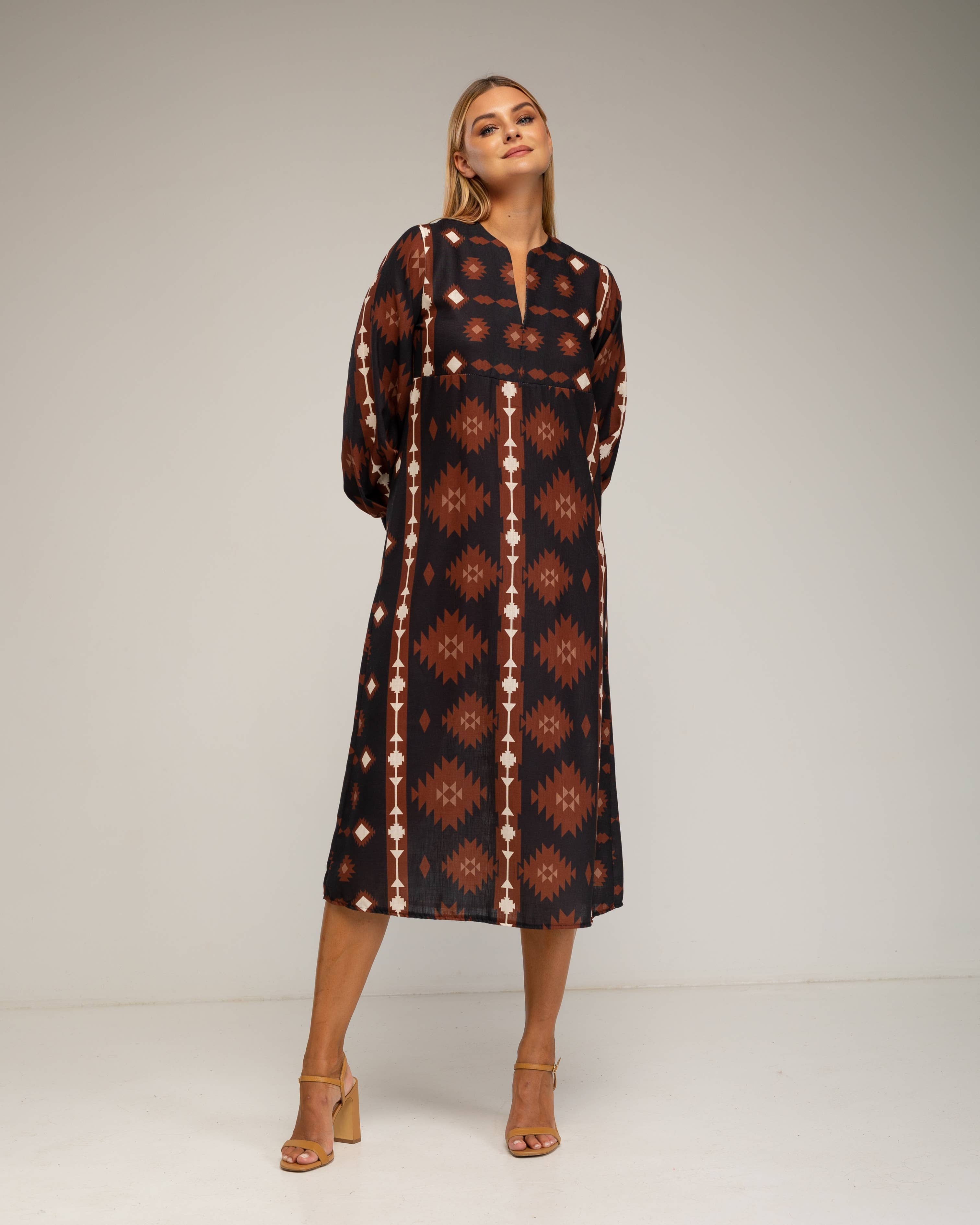 Tantra - Wholesale Dress - Women's - DRESS8144_Midi dress with ethnic print tunic style.1