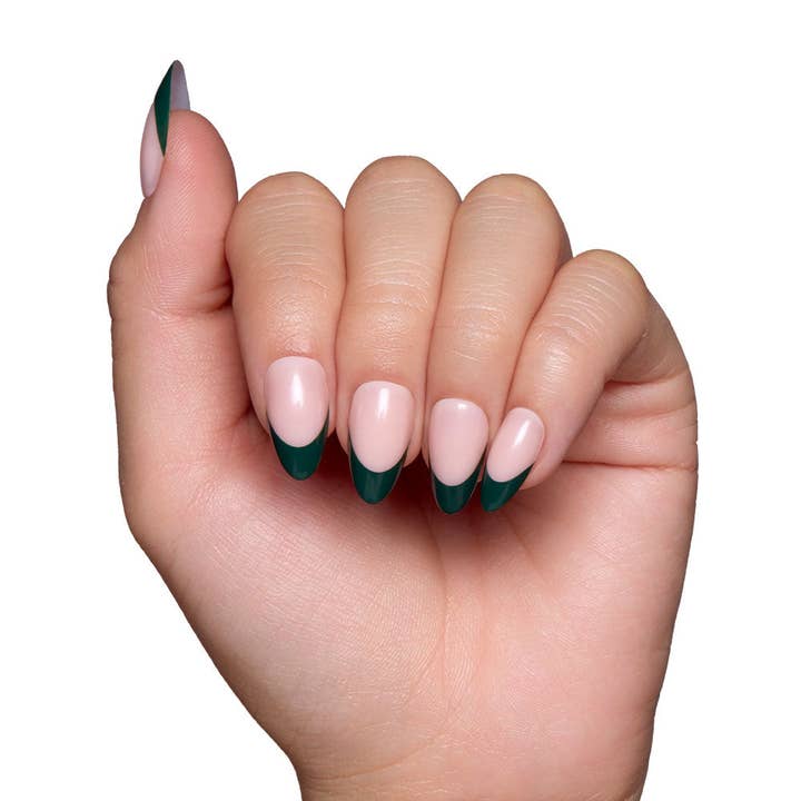 Glamnetic - Wholesale Press-On/Fake Nails - Château Press-On Nails | Green French Tip | Short Almond4
