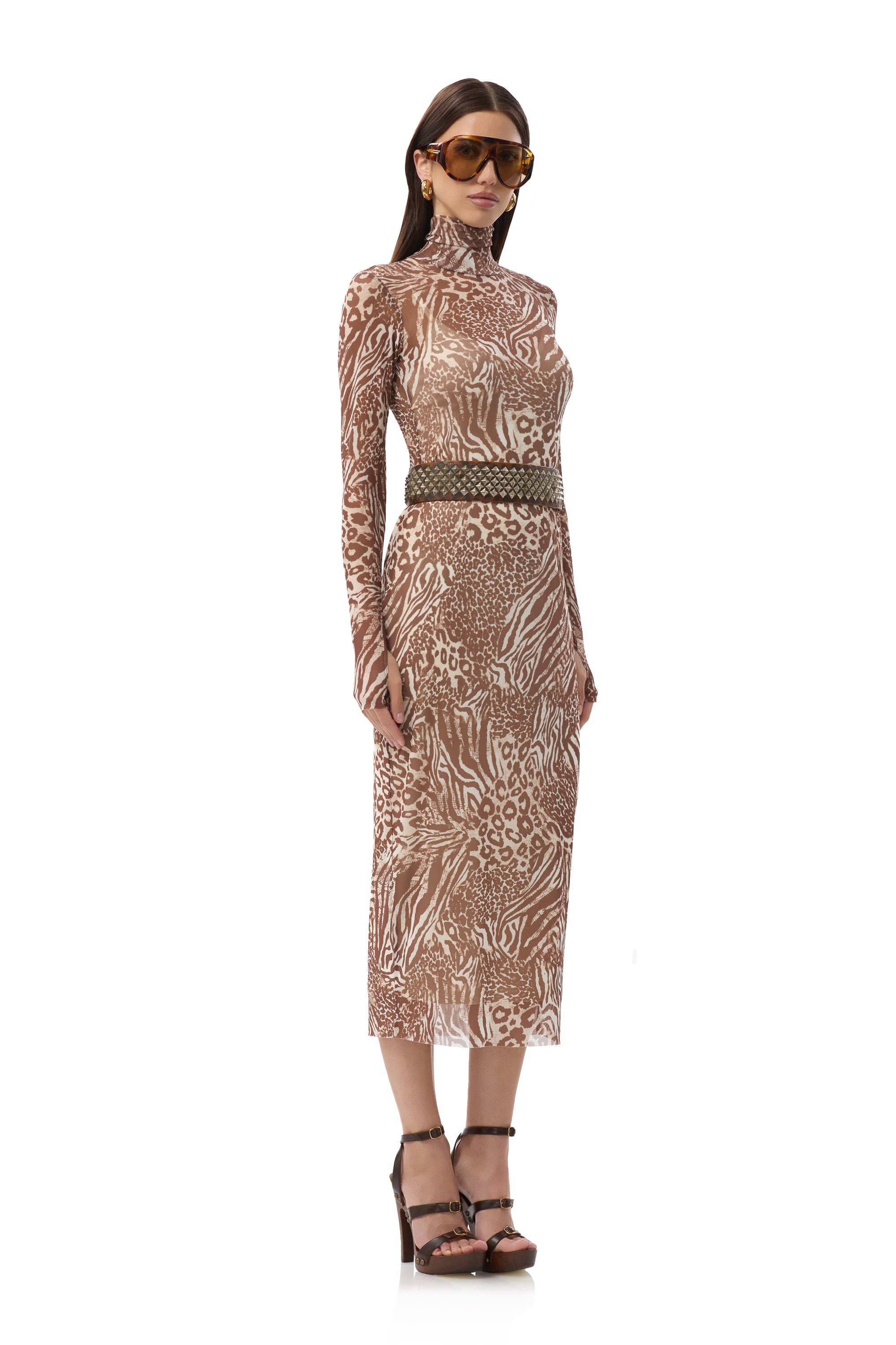 Shailene Dress - Taupe Animal for wholesale on Faire2